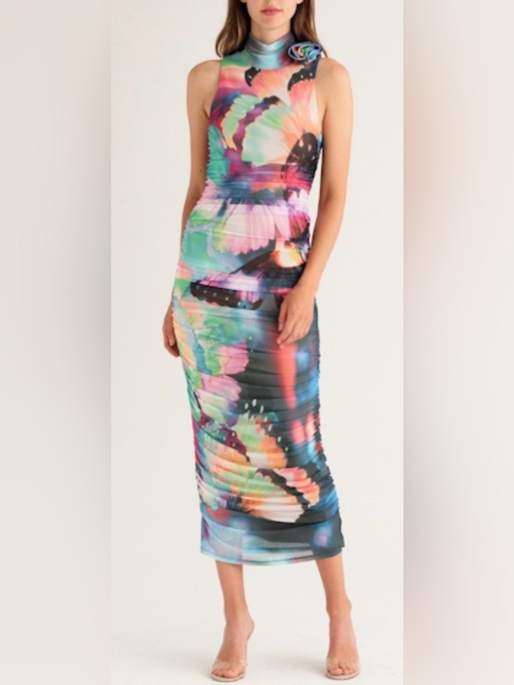AFRM Fiorella Rosette Body-Con Dress in Abstract Butterfly Print ZB2